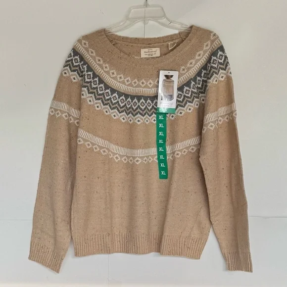 Weatherproof Beige and White Geometric Women's Sweater - Picture 1 of 4